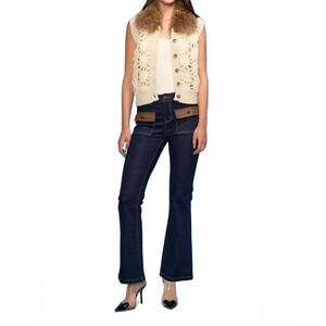 NEW OOLALA crochet knit fur vest in beige